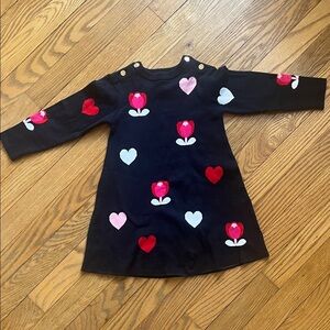 Jacadi navy  Dress with Heart and Flower Design, size 3A gold buttons shoulders
